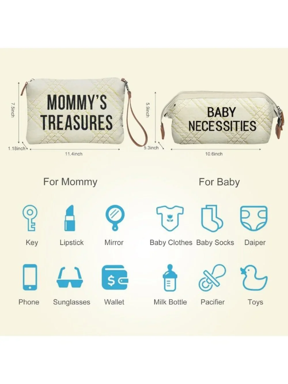 Large Quilted Diaper Tote Bag with 2 Organizers - Stylish Baby Care Travel Bag